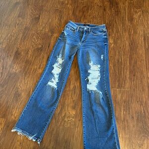 Judy Blue Distressed Flare Jeans in Classic Blue